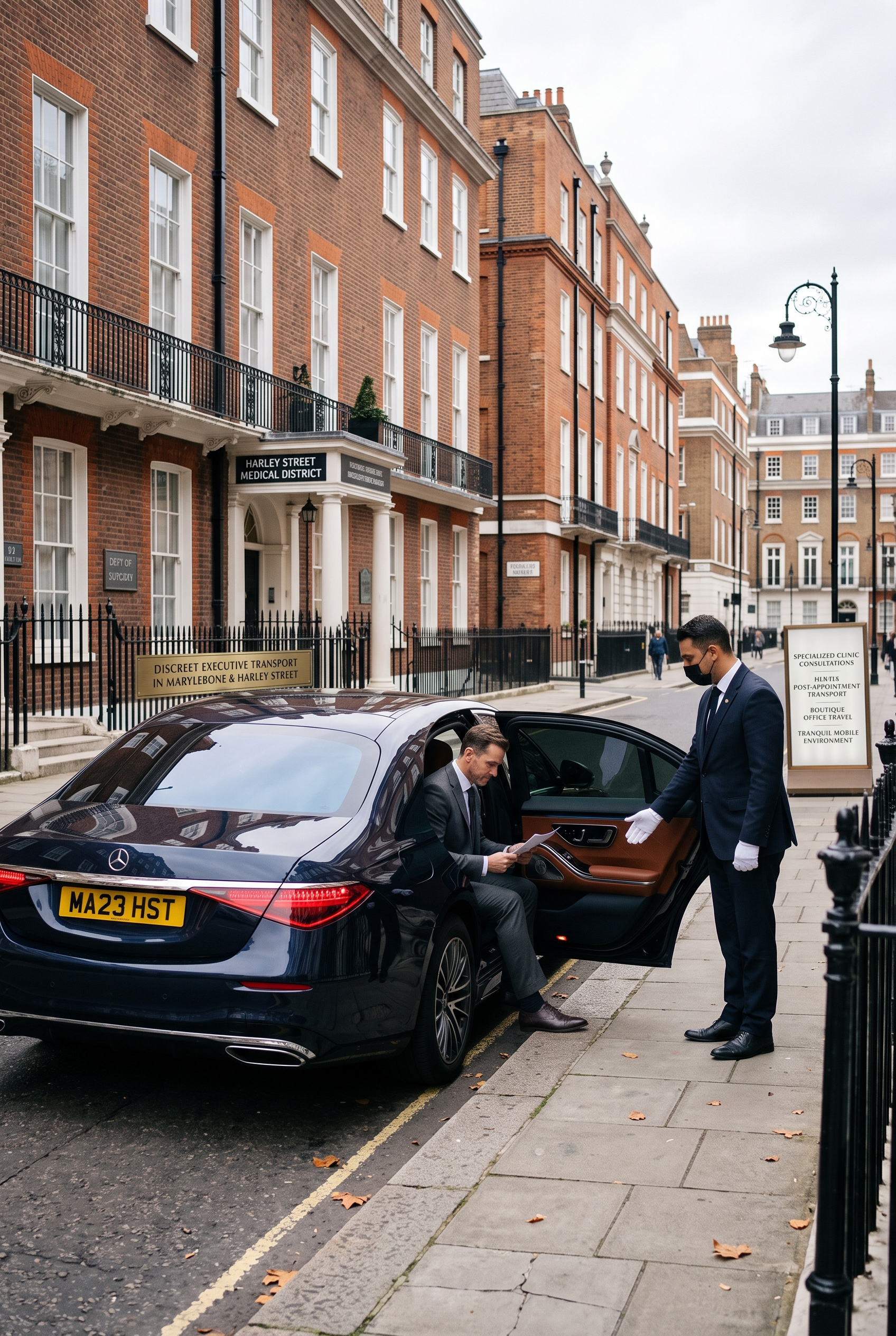 Chauffeur assisting a passenger with a document case