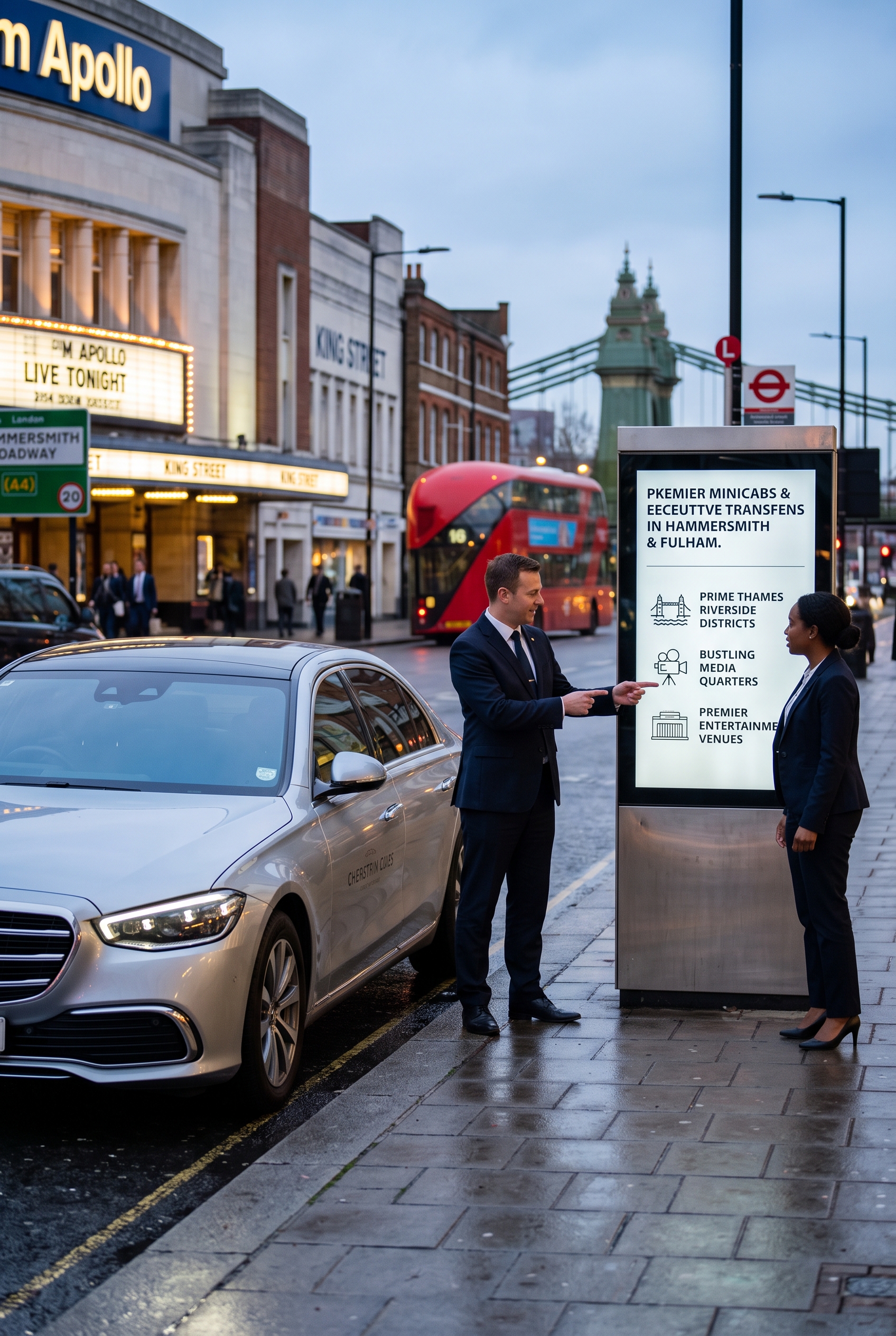 Driver assisting a passenger near a digital travel information sign