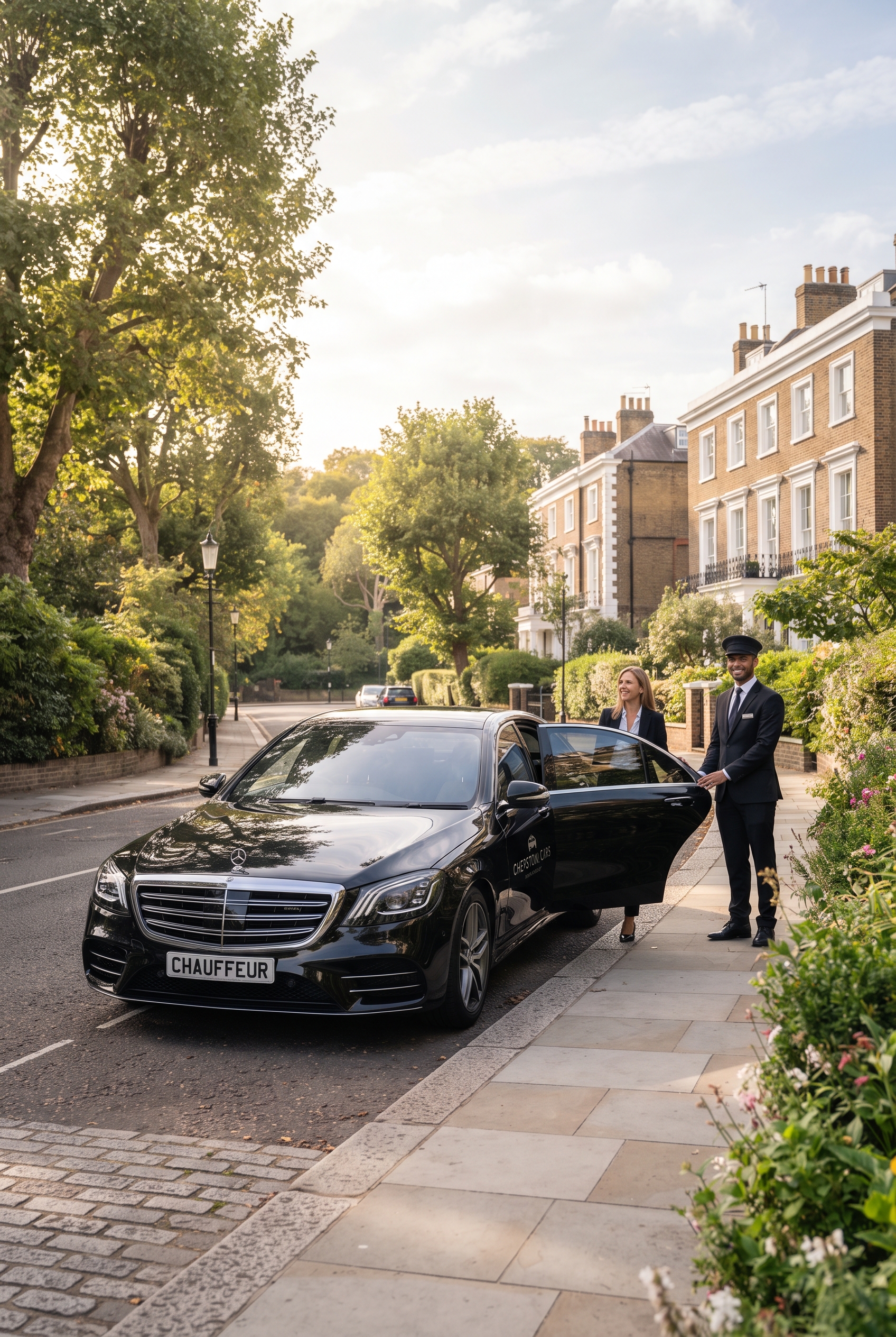 Chauffeur assisting a passenger during a private journey