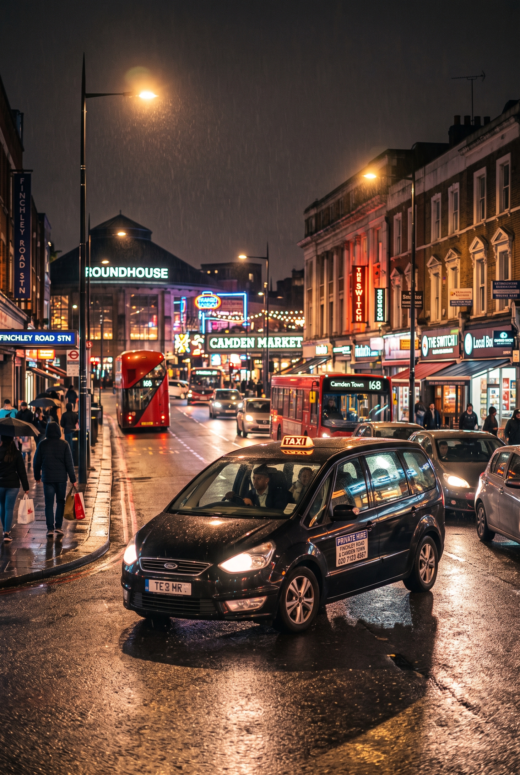 Taxi travelling through a busy London street