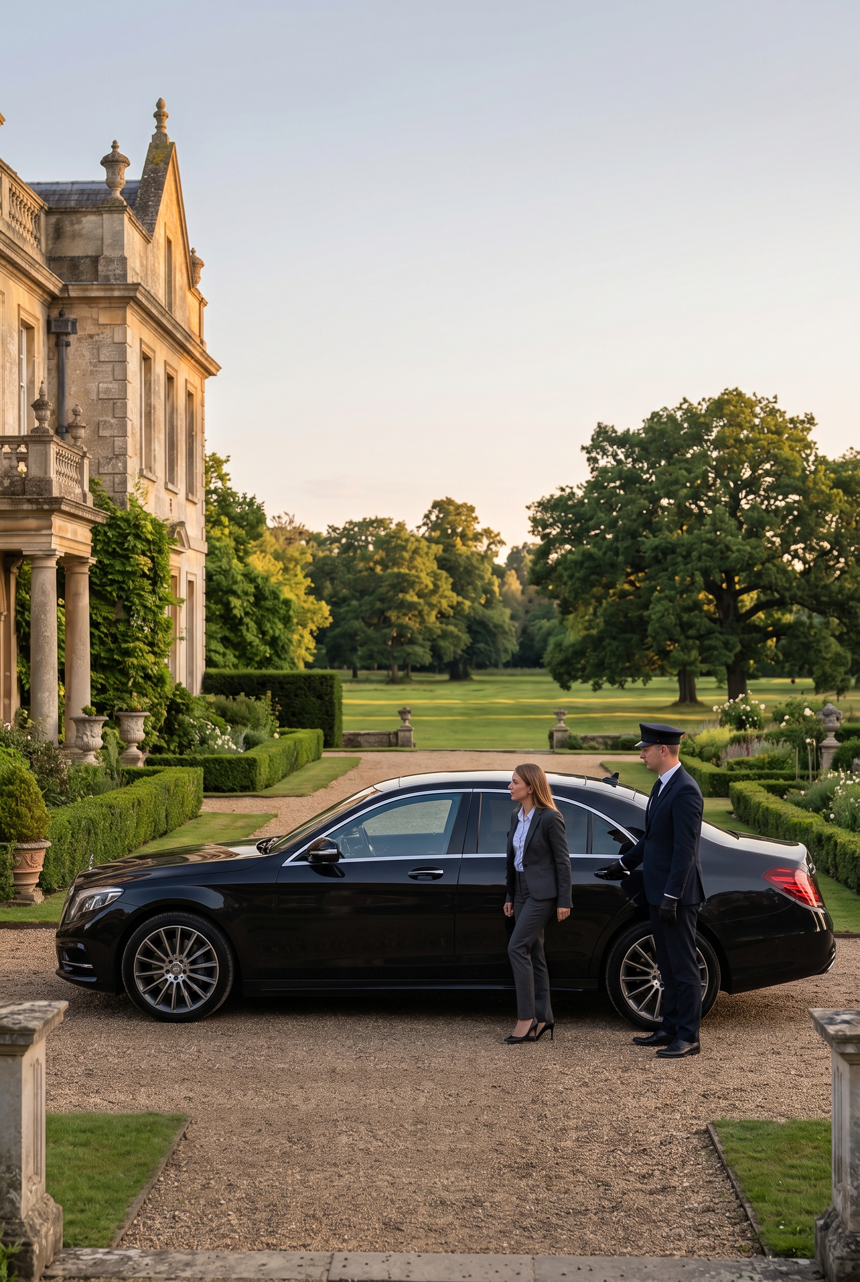 Private hire vehicle outside a large property