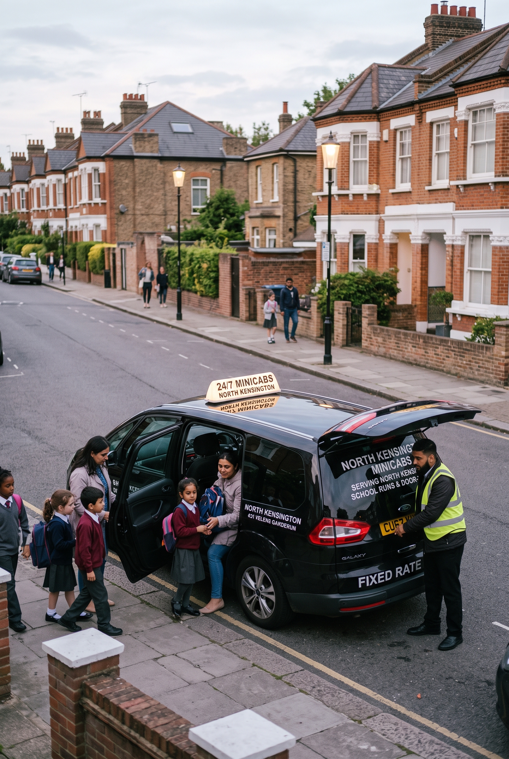 Driver assisting a family for a South Kensington school run